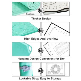 QUUZ Silicone Pastry Mat 28"*20" Extra Thick Non Stick Baking Mat with Measurement Food Grade Silicone Rolling Dough Mat, Fondant, Pie Crust Mat, Kitchen Mat with Hang Holes, Raised Edge