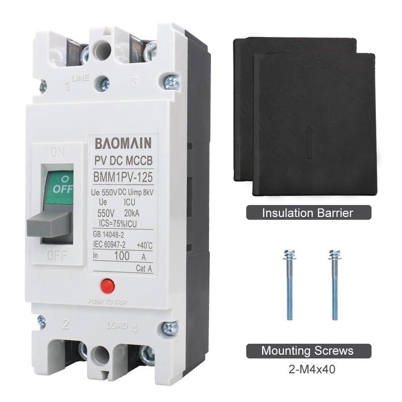 Baomain 100A DC Circuit Breaker 2 Pole 550V, Moulded Case