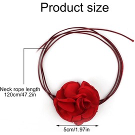 Gargantilla Flores Vintage, Collar de Flores Boho Collar de Rosa de Tela Ajustable para Mujeres Niñas Novia Boda Fiesta Cumpleaños (Rojo)