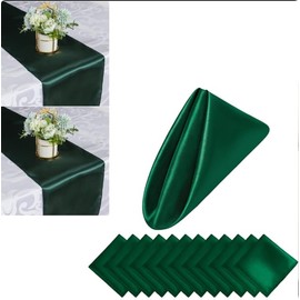 Stoffservietten Satz von 16, Satin Abendessen Servietten Tuch mit 2Pcs Tischläufer, waschbar wiederverwendbar Feste Farbe Abendessen Tuch Servietten Tischdekoration für den täglichen Restaura (Green)