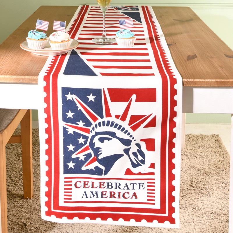 Folkulture Fourth of July Table Runner 90 Inches Long for