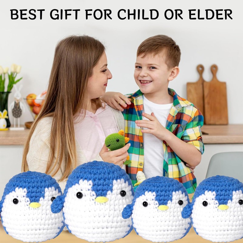 PACIOCEAN Beginner Crochet Kit,All-in-One Stuffed Animal Knitting Sets,DIY Penguin Crochet
