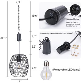 pearlstar Battery Operated Outdoor Hanging Light — Outdoor Indoor Pendant Chandelier Waterproof Porch Gazebo Patio Pendant Lantern Chandelier Lighting