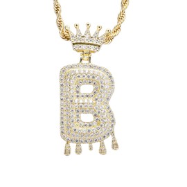 Initial Necklace for Men Women,18K Gold Plated Crown Letter Pendant with 24 Inch Chain,Cubic Zirconia Capital Monogram Pendant Necklace Jewelry Gift (Initial A)