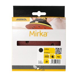 Mirka Red Sandpaper Sanding Discs Diameter 125 mm Velcro Adhesion 8-Hole Grain P80 Pack of 5 for Sanding Wood, Metal and Plastic