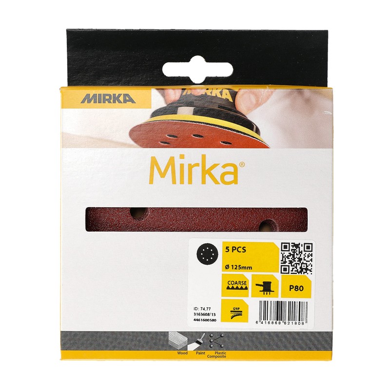 Mirka Red Sandpaper Sanding Discs Diameter 125 mm Velcro Adhesion