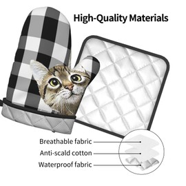 Lindo juego de guantes de horno y soportes para ollas, resistentes y antideslizantes, con capa interior de algodón para cocinar barbacoa, hornear, asar