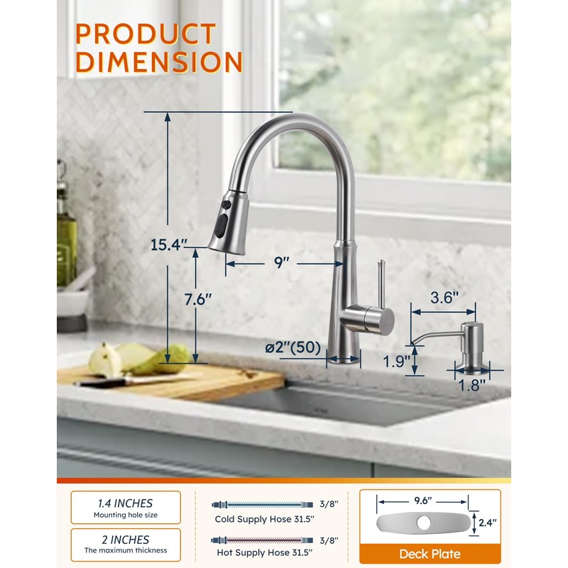 WOWOW Kitchen Faucet with Sprayer,Brushed Nickel Single Handle High Arc