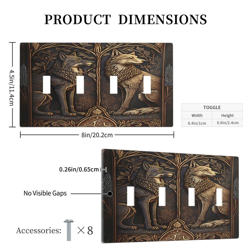 Medieval Of Two Wolves 4 Gang Decorative light switch plate