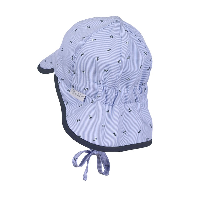 Sterntaler Boy's Peaked Hat with Ties, Neck Protection and Anchor