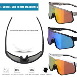 Sports Sunglasses, Cycling Glasses with 3 x UV400 Interchangeable Lenses Including Black Polarised Lens for Outdoor Activities Such As Cycling, Running, Climbing, Driving, Fishing, Golf, Unisex