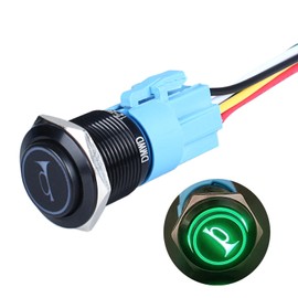 DMWD 19mm Raised Speaker Horn Momentary Push Button Switch 3/4" Mounting Hole 12V-24V LED Lighted 1NO 1NC SPDT with Pre-Wired Socket for Car Truck Boat Marine (Black/Green)