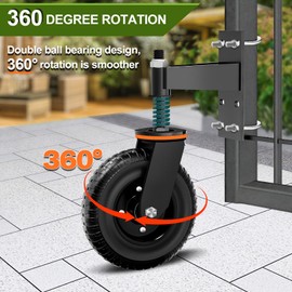 Uouteo 8 Inch Fence Wheels - Heavy Duty Gate Wheels for Metal Tube Gate Wooden Fence, 600lb Capacity 360 Degree Rotation Spring-Loaded Farm Garden Caster with Screws & Screwdriver, 2 Pack