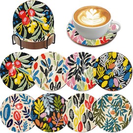 DOTSOPS 8 Pieces Diamond Painting Coasters with Holder - Diamond Art Coasters with Cork Base for Beginners Adults & Craft Supplies Party Gift