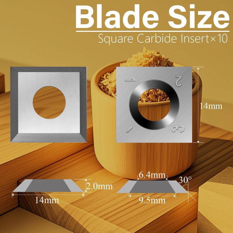 14mm Square Carbide Inserts Cutters Knives Blades 14×14×2.0mm-30°for Woodworking Spiral/Helical
