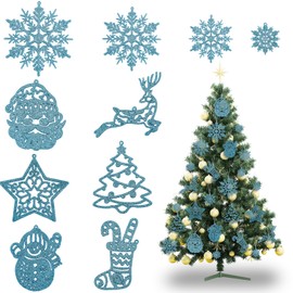 ilauke 50PCS Christmas Hanging Decorations, Christmas Glitter Snowflake Ornaments Christmas Tree Hanging Ornaments for DIY Crafting Christmas Party and Home Decor (Blue)