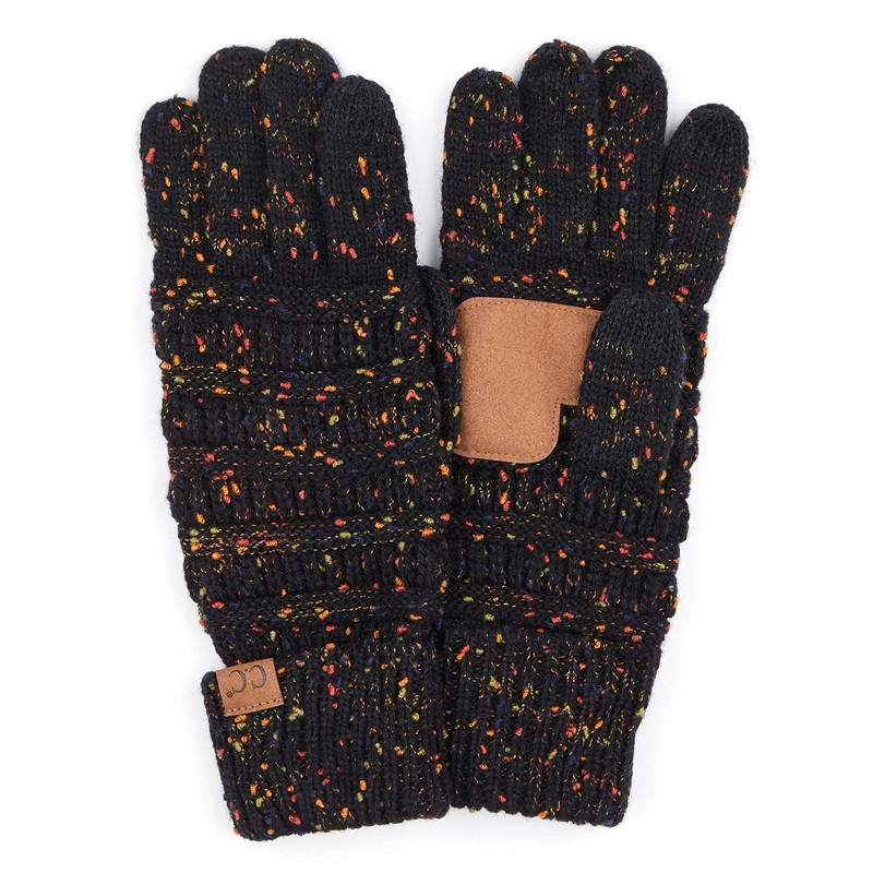 C.C Women Solid Ribbed Glove with Smart Tips (G-20)(G-33) (Black-Confetti)