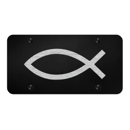 BLVD Engraved Christian Fish Car Tag Diamond Etched Black Aluminum License Plate Gift