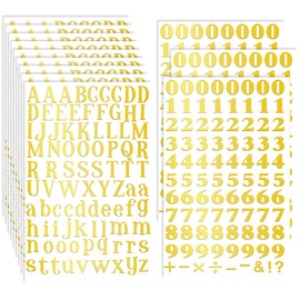 Prasacco 12 Sheets Gold Letter Stickers, Self Adhesive Alphabet Letter Stickers Small Alphabet and Number Stickers Grad Cap Craft Decorations for DIY Art Craft Graduation Cap Decoration