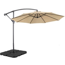 Yaheetech 10 FT Offset Patio Umbrella w/4 Piece Square Base Included, Outdoor Hanging Cantilever Market Umbrella w/Easy Tilt & Crank, 8 Ribs, UV Protection for Backyard and Pool, Tan