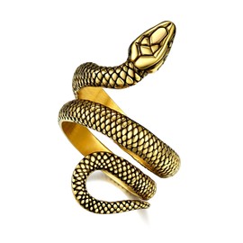 Bestyle Beautifully Detailed Snake Rings for Men Women Vintage Style 18K Gold Plated Reptile Serpent Ring Gift for Snake Lover Reptile Lover Gifts, Size 7