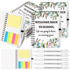 12PCS Welcome Back to School Gifts Bulk 6 Spiral Notebooks with Sticky Notes, 6 Ballpoint Pens First Day of School Gift for Classroom Teacher Rewards Prize Gifts Goodie Bag Stuffers (White)