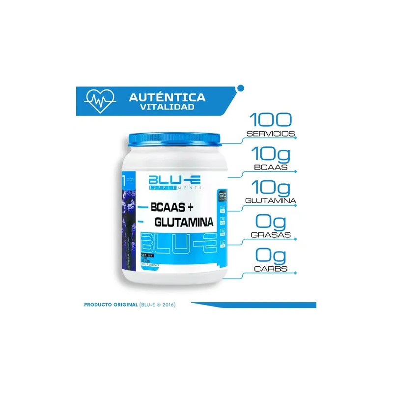 Blu-e Supplements BCAA'S + Glutamin Fórmula 0% Carbohidratos y Grasas