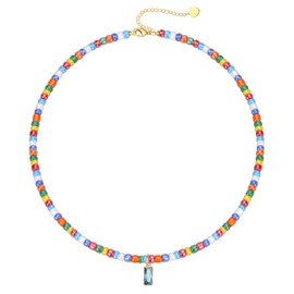 Beaded Necklaces for Women, Birthdstone Necklace for Women March 21st Birthday Gifts for Her Aquamarine Necklace Best Friend Birthday Gift Trendy Stuff Stocking Stuffers for Teens Christmas Summer Jewelry