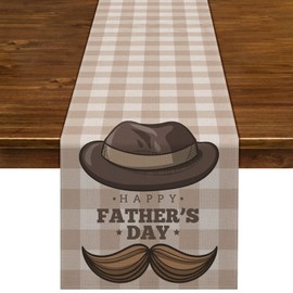 Linen Happy Father's Day Table Runner Buffalo Check Plaid Best Dad Ever Indoor Outdoor Party Decoration Home Dining Room Kitchen Table Decor