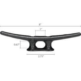 Simplified Living 8" Dock Cleat, Weatherproof Electrophoretic Coated Cast Iron Black Boat Cleat Tie Downs for Marine Pier or Decorative Nautical Maritime Décor, 4 or 8 Pack.
