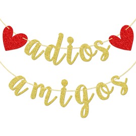 Qttier Adios Amigos Banner, Gold Glitter, Pre-Strung Party Decorations for Mexican Themed Gatherings, Farewell, Bachelorette Party Sign