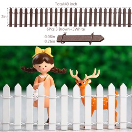 Kigley 6 Pcs 40 Inch Garden Fence Miniature Garden Accessories White and Brown Picket Fences Wood Fence Decorations Mini Ornament for DIY Plant Pot House Home Dollhouse Outdoor Diorama Project