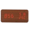 Wooden Alarm Clock LED Voice Control Desk Rectangular Brown Wood