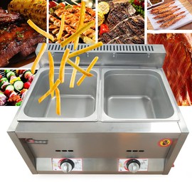 Commercial Gas Fryer Professional Deep Fryer 12 L/3 Gal 2 Well Countertop Stainless Steel Fryer Natural Gas Fryer Food Warmer Steamer Heater Gas Fryer