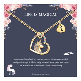 Hidepoo Unicorn Necklace Gifts - Colorful CZ Heart Unicorn Necklace Jewelry Gifts Heart Pendant I Initial Necklaces Jewelry Birthday Gift for Her