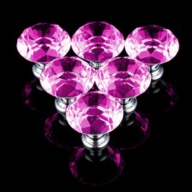 JTWEB 16PCS 30mm Pink Crystal Glass Door Knobs Cupboard Cabinet Handle Drawer Pull Handle with Screw(16pcs Pink)
