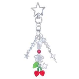 Cute Keychain Aesthetic Y2K Keychain Accessories Cute Heart Butterfly Strawberry Bear Key Chain for Keys Bags Women Gifts (1PCS Cherry)