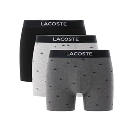 Lacoste Men's Cotton Stretch Mini Croc Print Boxer Briefs, 3-pack, Black/Midnight Smoke/Dove Grey, Large