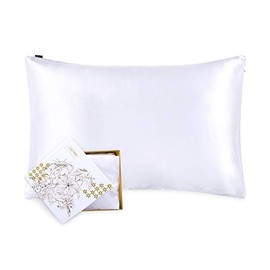 LilySilk Silk Pillowcase for Hair and Skin-100% Mulberry Silk 19 Momme Both Sides Silk Bed Pillow Cover with Hidden Zipper, 1 Pc (Queen Size, 20''x30'', White)