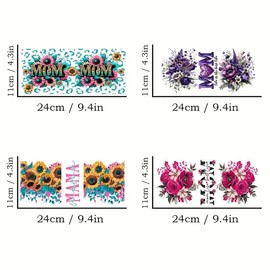 4pcs Mom Sunflower Flower UV DTF Cup Wraps Transfer Waterproof Sticker for Glass Cups Furniture Craft DIY Crafts，Rub on Transfer Stickers for DIY Water Bottle Laptop Decal Wood Car