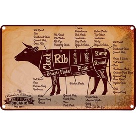 vianmo Tin Sign Metal Sign 30 x 20 cm Beef Cuts Organic Butcher Shop