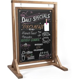 Ilyapa Rustic Double Sided Swinging Chalkboard Sidewalk Sign - Barnwood Magnetic A Frame Alternative Menu Board Sandwich Board Message Sign, Modern Vintage Freestanding for Restaurants