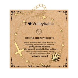 Volleyball Bracelet gifts, Players Party Sport Team 18K Gold Plated Jewelry for Women, Bracelets Jewelry with Inspirational Card Sport Accessories Birthday Valentines Jewelry Gifts Friends Team Coach Players (Volleyball)