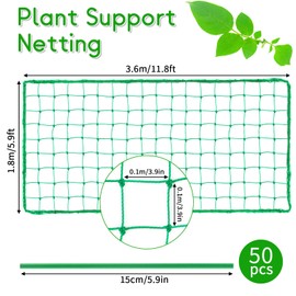 Trellis Net - Vaktop Cucumber Net with 50 Plant Ties, Trellis for Cucumbers, Plant Net with Large Mesh Size - Trellis for Cucumbers, Tomatoes, Climbing Plants (1.8 m x 3.6 m)
