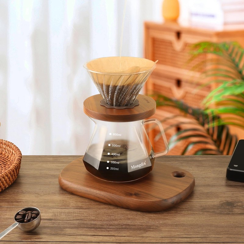 Mongdio Pour Over Coffee Maker, 20 oz V60 High-Heat Borosilicate
