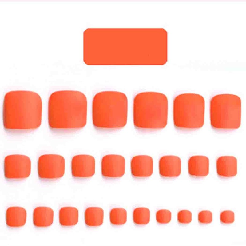 Outyua Orange Square Fake Toenails Solid Matte Press on Toe