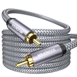 SOUNDFAM Subwoofer Cable 50ft/15M,RCA to RCA Audio Cable 24K Gold Plated Plug Double Shielded Digital Analog Support Amplifier, Home Theater, Hi-Fi System, Subwoofer（1-Pack）