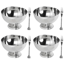 4Pcs Stainless Steel Dessert Bowl Multi Functional Drop Resistant Rustproof Ice Cream Cups with Forks for Hotels Restaurants