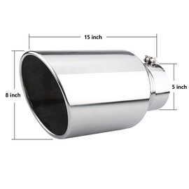 LCGP Exhaust Tip 5" Inlet 8" Outlet 15" Long Rolled End Angle Cut Bolt On Polished Exhaust Tail Pipe