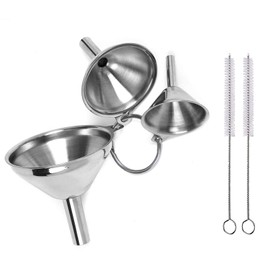 Pack of 3 Funnels Kitchen Stainless Steel with 2 Cleaning Brushes & Handle, Stackable Small Funnel Small Kitchen Mini Funnel for Transferring Liquids, Cooking Oils and Powder, 4.5/5.5/7.5 cm